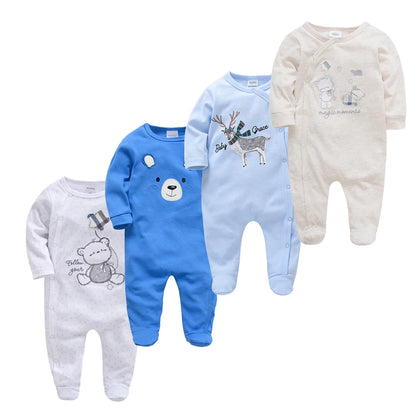 4 stuks/set pasgeboren baby jumpsuits met lange mouwen en print unisex