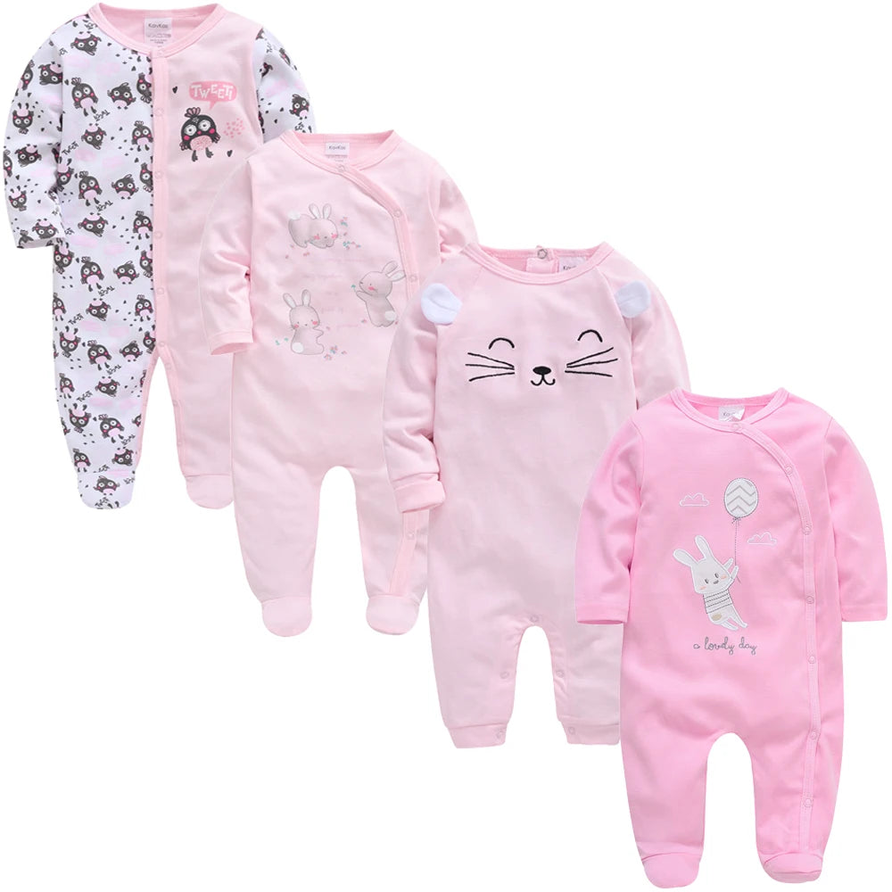 4 stuks/set pasgeboren baby jumpsuits met lange mouwen en print unisex