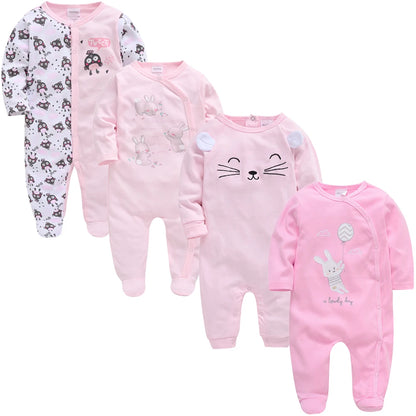 4 stuks/set pasgeboren baby jumpsuits met lange mouwen en print unisex