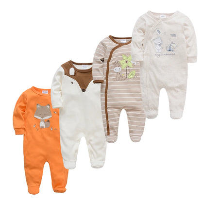 4 stuks/set pasgeboren baby jumpsuits met lange mouwen en print unisex