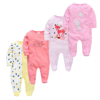 4 stuks/set pasgeboren baby jumpsuits met lange mouwen en print unisex