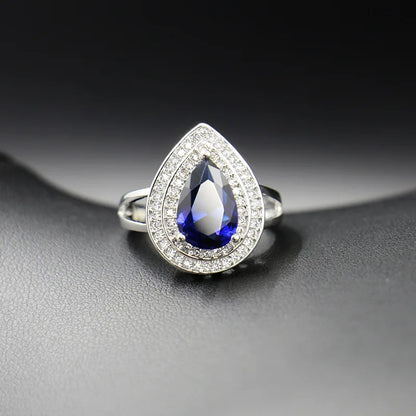 Water Drop Shaped Sapphire Silver 925 Jewelry Sets for Women Blue Gemstones Ring Earrings Necklace Bracelet Wedding