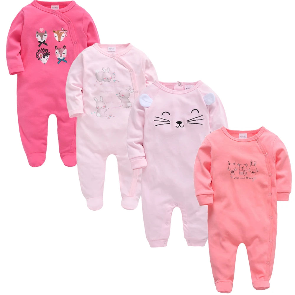 4 stuks/set pasgeboren baby jumpsuits met lange mouwen en print unisex