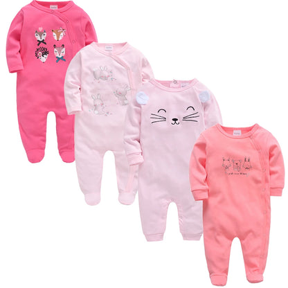 4 stuks/set pasgeboren baby jumpsuits met lange mouwen en print unisex
