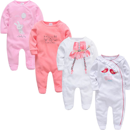 4 stuks/set pasgeboren baby jumpsuits met lange mouwen en print unisex