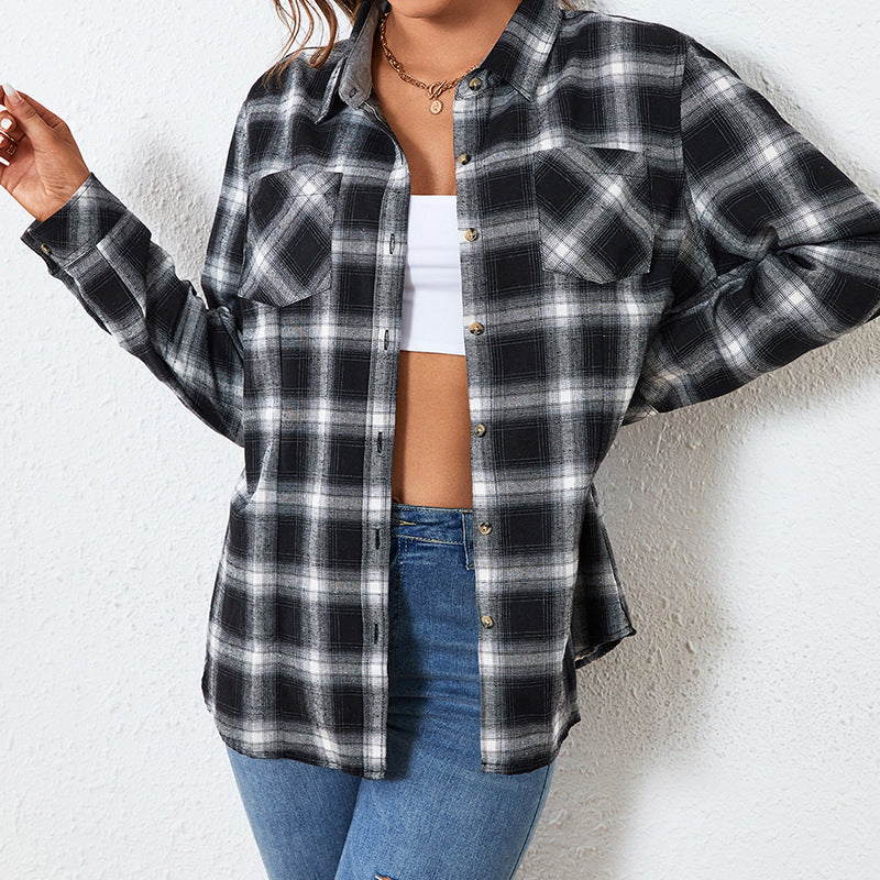 2025 new large size women's short long-sleeved shirt college style student battle horse European and American large size women's shirt