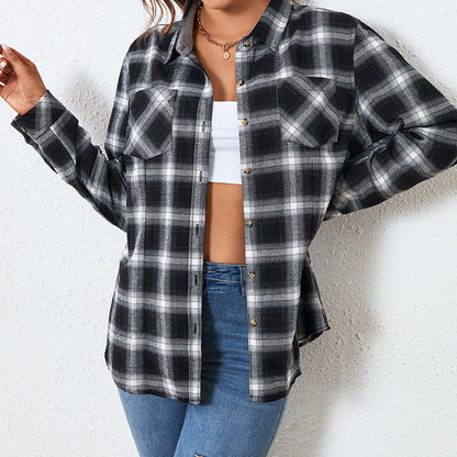 2025 new large size women's short long-sleeved shirt college style student battle horse European and American large size women's shirt