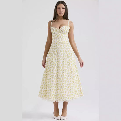 Europe and America cross border elegant floral series French summer strap gentle dress slimming floral strap dress