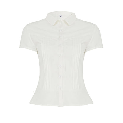 BM French style doll collar shirt for women 2025 summer Spring Autumn new design sense niche slim fit slimming short sleeve shirt