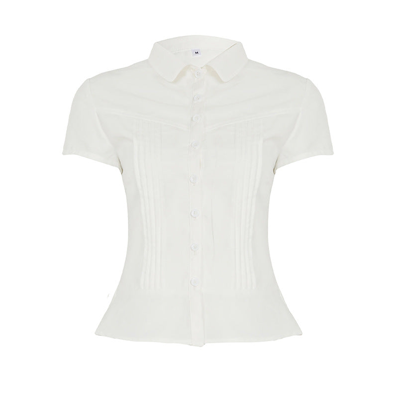 BM French style doll collar shirt for women 2025 summer Spring Autumn new design sense niche slim fit slimming short sleeve shirt