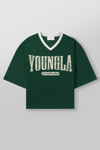 YOUNGLA American fashion brand oversized T-shirt men's exercise workout quick-drying breathable large mesh printed short-sleeved top