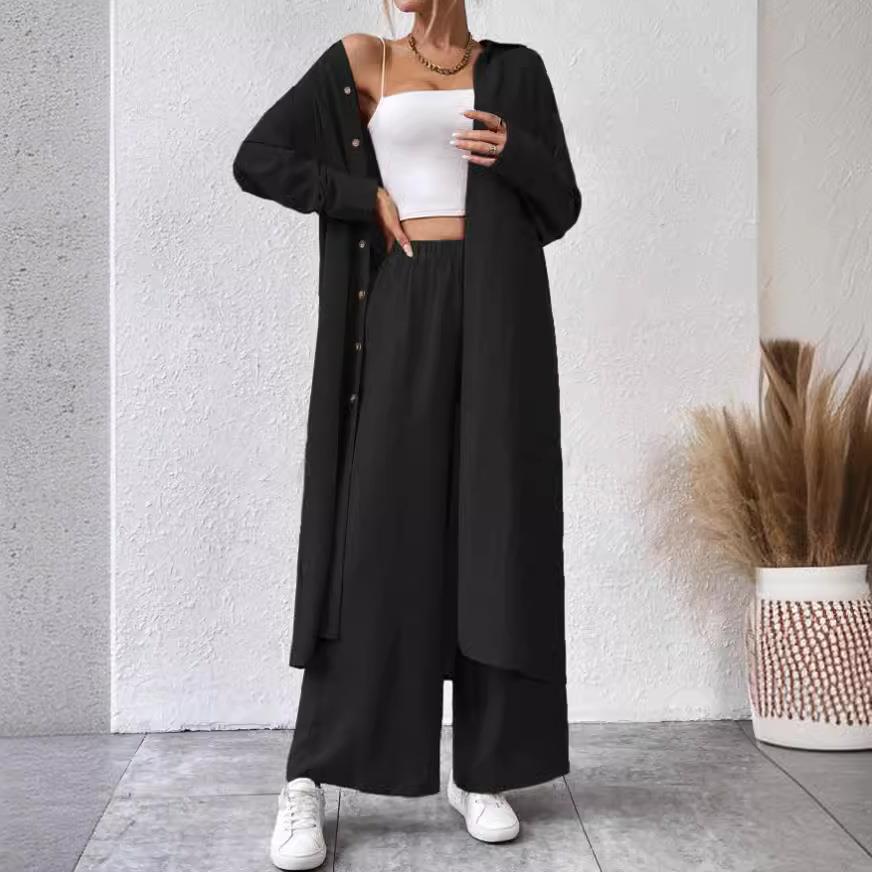 2024 new autumn two-piece women's suit European and American Middle East long shirt two wide-leg pants trousers