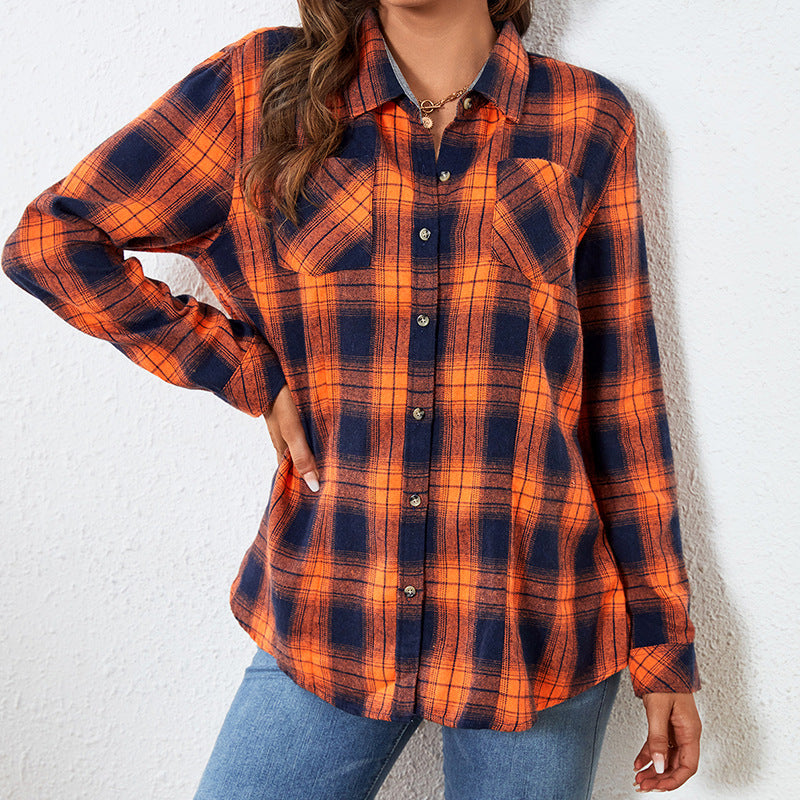 2025 new large size women's short long-sleeved shirt college style student battle horse European and American large size women's shirt