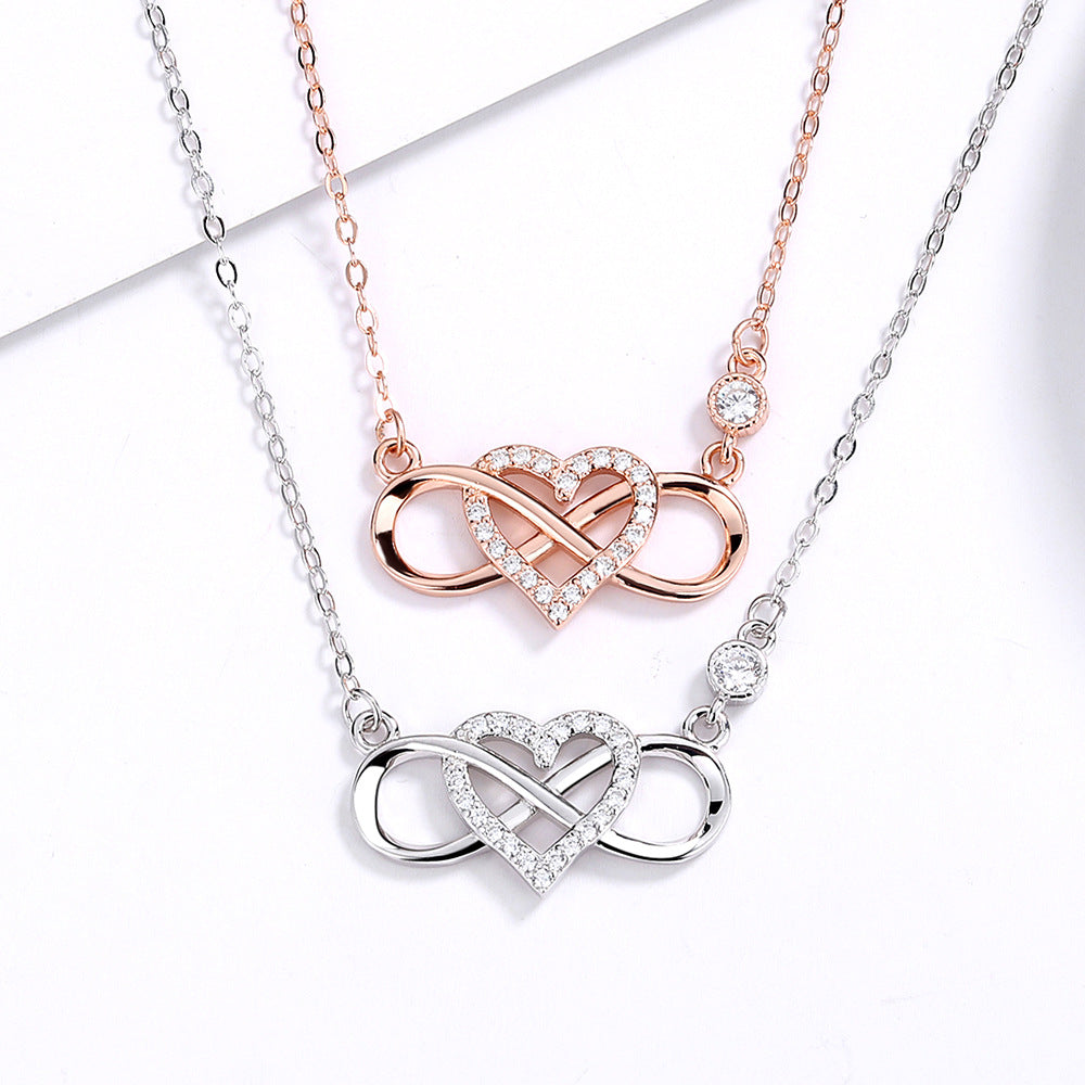925 sterling silver infinite heart necklace for Women summer European and American Amazon cross-border Hot 8-shaped clavicle chain accessories