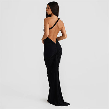 European and American style 2024 cross-border spring summer women's wear new halter bare back pleating sheath sexy maxi dress