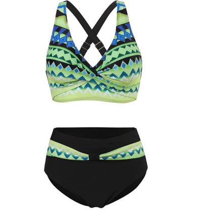 Amazon hot sale plus size women's bikini cross-border spring and summer new European and American plus size fresh split swimsuit