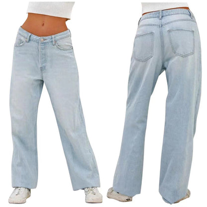 Factory Direct Sales Europe and America cross border Foreign trade wash loose pockets Denim trousers for women