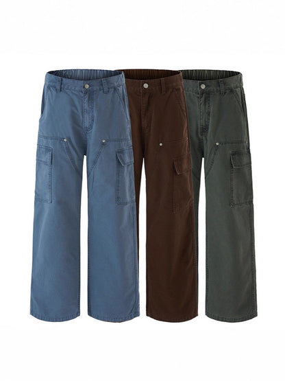 LKTM men's American-style retro washed pearl canvas logging overalls men's and women's niche design straight-leg trousers