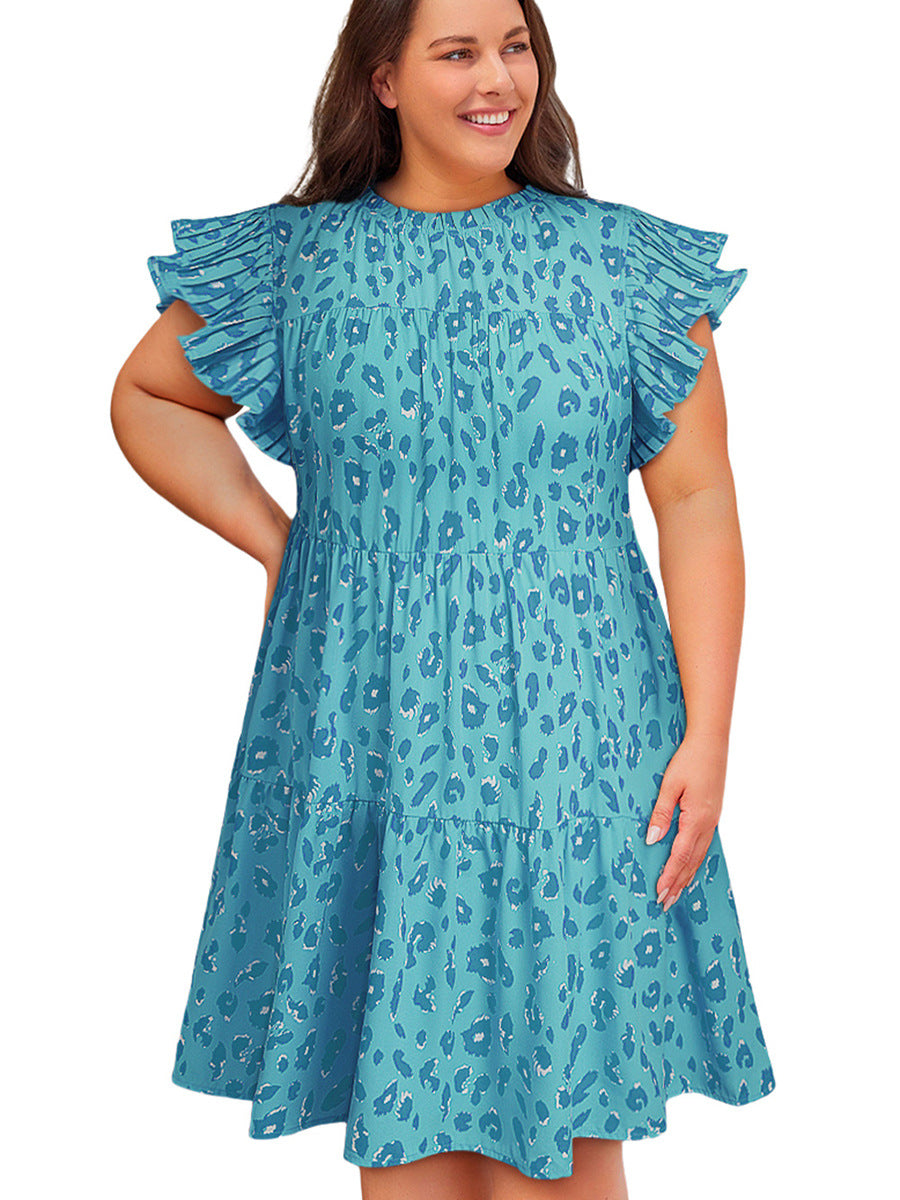 Shiying summer New plus size dress Women's European and American leopard print pullover skirt casual dress 61292