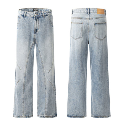 11KN American Straight Leg Bootcut Jeans Deconstructed Design Slim Faded Light Wash