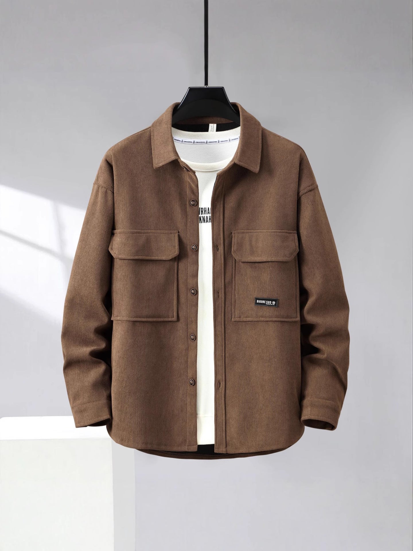 Plus-sized plus size Spring and Autumn casual jacket lapel hooded jacket loose oversized men's stylish loose wear shirt jacket
