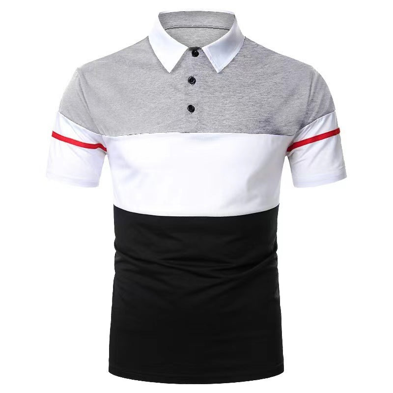 2025 foreign trade cross-border new arrival men's short-sleeved polo shirt striped stitching Fashion Casual button spot color matching design