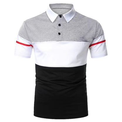 2025 foreign trade cross-border new arrival men's short-sleeved polo shirt striped stitching Fashion Casual button spot color matching design