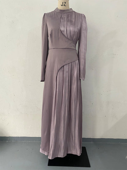 Amazon 2024 Europe and America cross border irregular color contrast patchwork dress high waist pleated slingback long dress for women