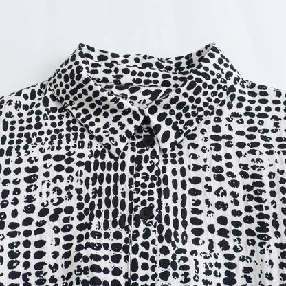 2024 Spring New Europe and America cross border Women's temperament light mature casual polo collar long sleeve printed shirt dress