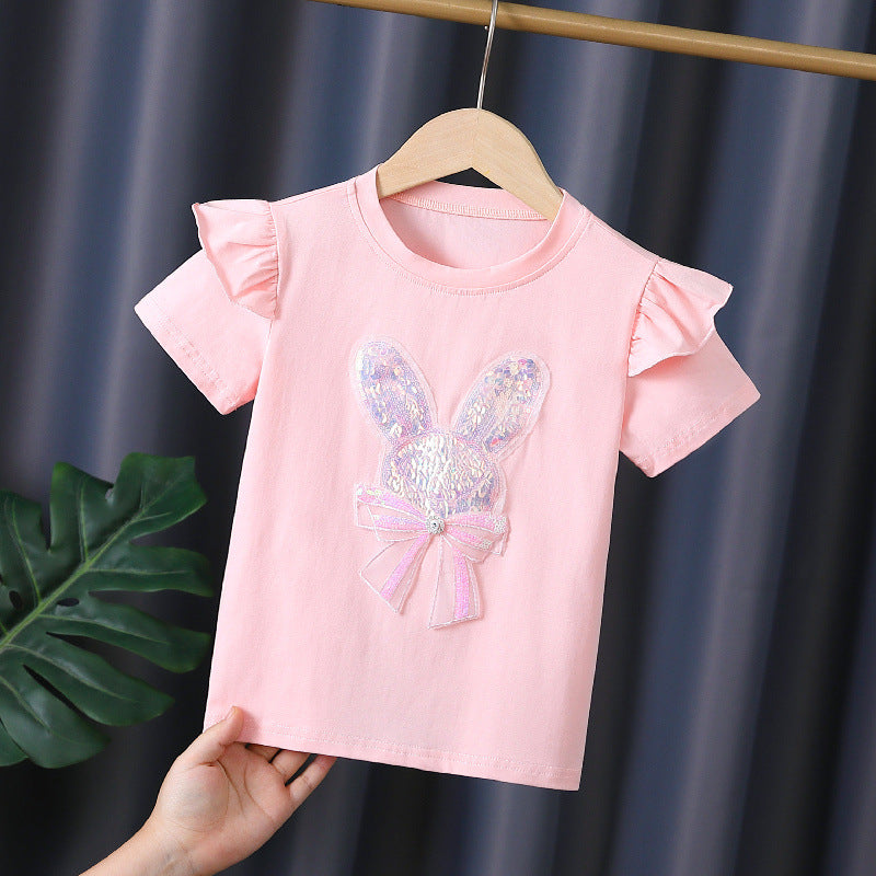 High-end girls' summer shirt thin pure cotton summer dress new children's Girl short sleeve sweat-absorbent breathable all-match T-shirt 5