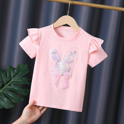 High-end girls' summer shirt thin pure cotton summer dress new children's Girl short sleeve sweat-absorbent breathable all-match T-shirt 5