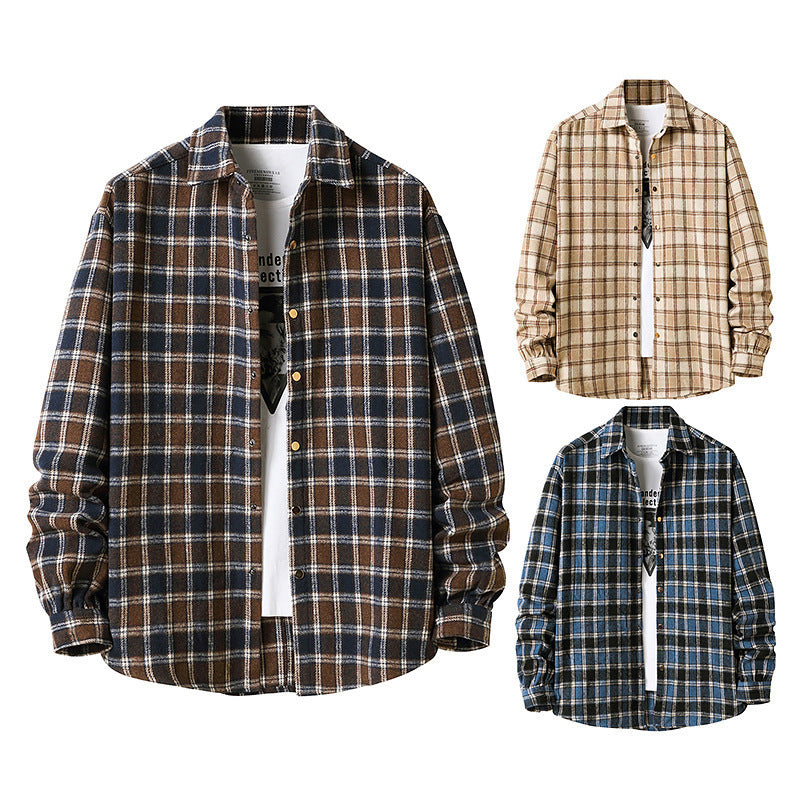 2025 Europe and America cross border Autumn New American flannel plaid shirt men's style coat shirt