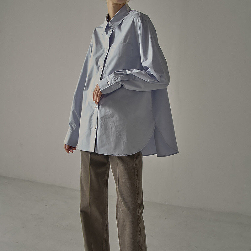 2025 autumn high-grade cotton shirt Women's Korean-style ins loose stylish design commute style long-sleeved shirt