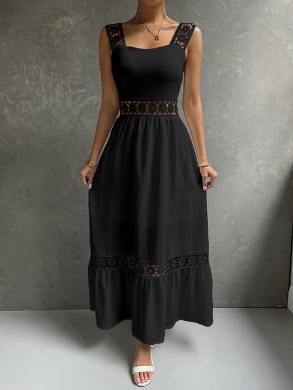 Amazon new hollow lace temperament dress sling slim fit patchwork solid color sleeveless female dress