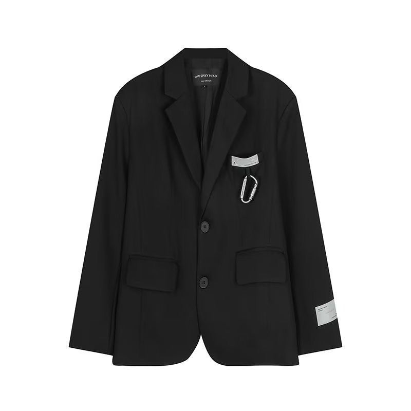 High-end casual retro loose black suit jacket men's ins fashion design sense niche fried street Ruan handsome suit