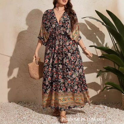 Amazon wish foreign trade plus size women's bohemian dress independent station new cross-border European and American special plus size