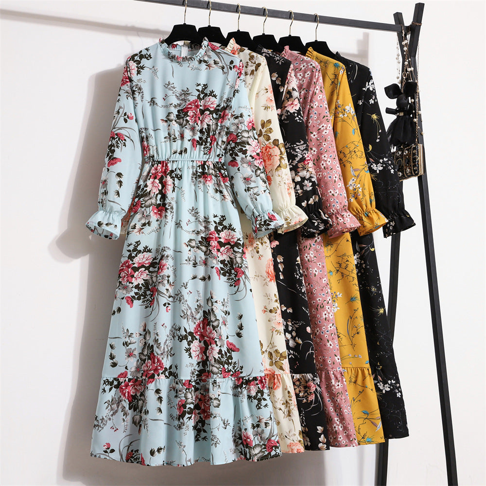 Cross-border foreign trade Amazon new retro dress women's autumn design tight waist slimming niche dress