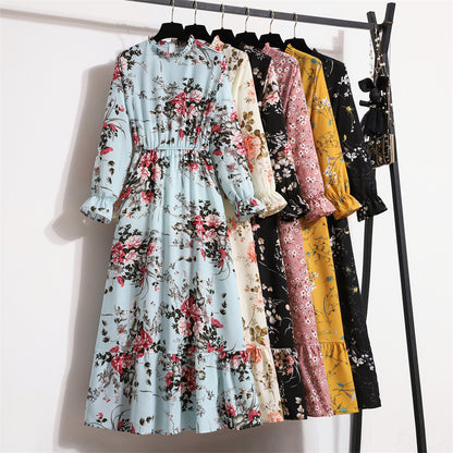 Cross-border foreign trade Amazon new retro dress women's autumn design tight waist slimming niche dress