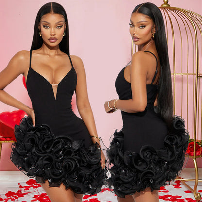 CY901550 Europe and America cross border new fashion sexy sling solid color flounce irregular dress skirt
