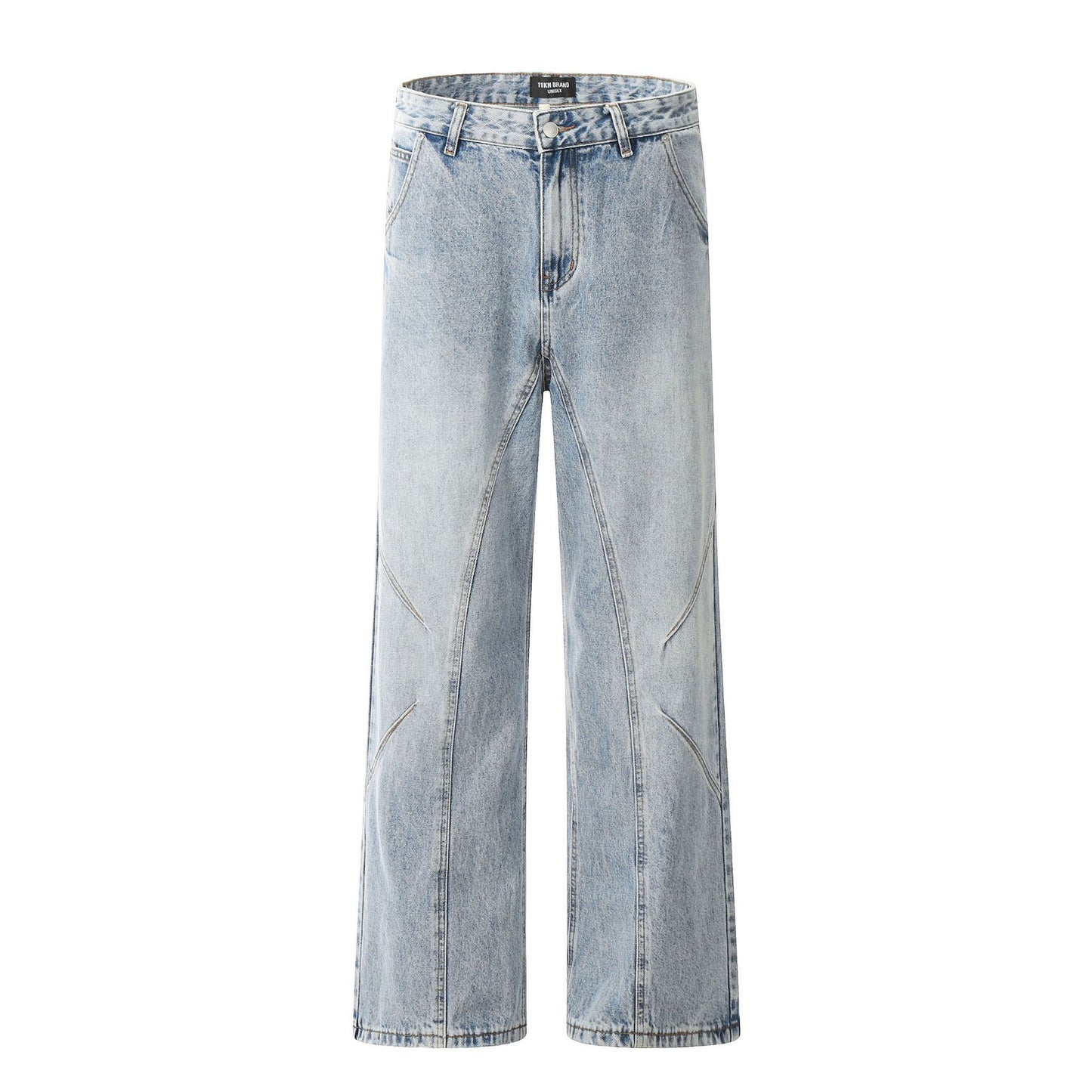 11KN American Straight Leg Bootcut Jeans Deconstructed Design Slim Faded Light Wash
