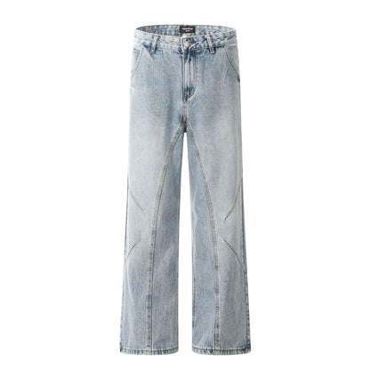 11KN American Straight Leg Bootcut Jeans Deconstructed Design Slim Faded Light Wash