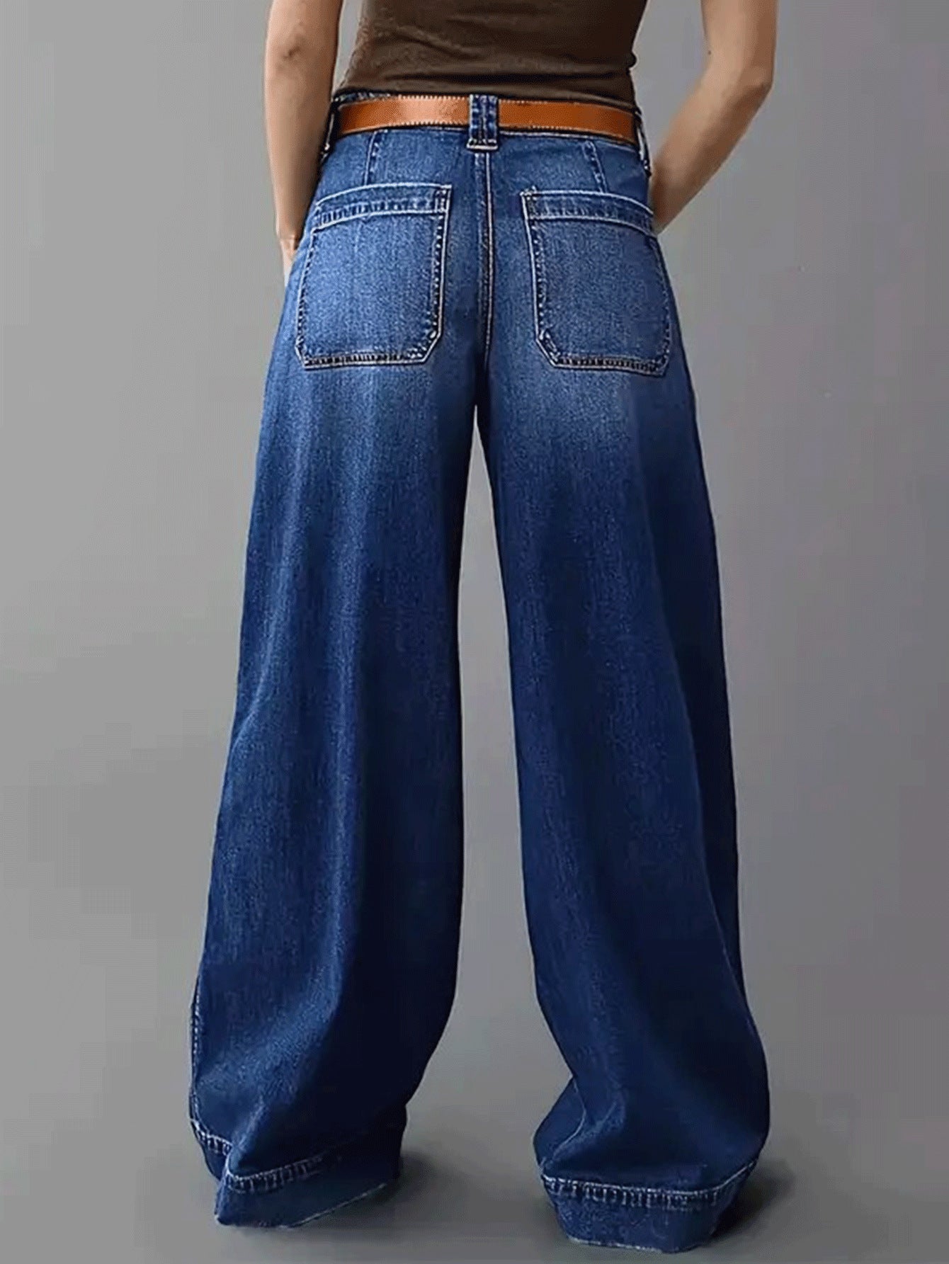 Mid-Waist Stretchy Wide-Leg Women's Denim Trousers