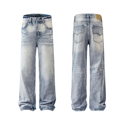 N1004-mankun 2024 American retro street trend worn looking washed-out design straight-through men's denim trousers