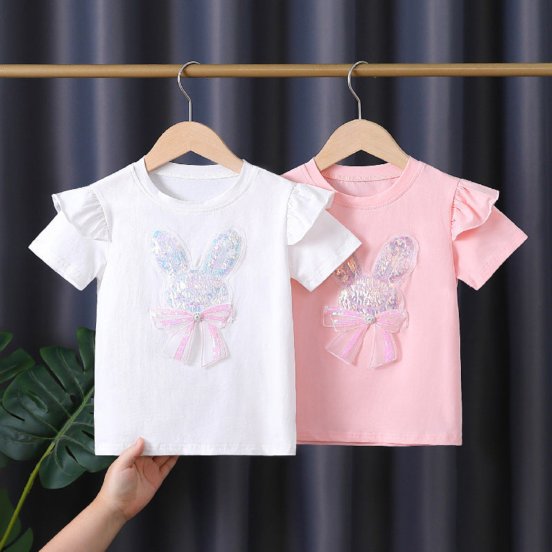 High-end girls' summer shirt thin pure cotton summer dress new children's Girl short sleeve sweat-absorbent breathable all-match T-shirt 5