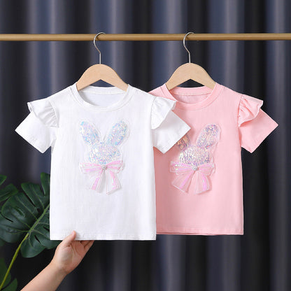 High-end girls' summer shirt thin pure cotton summer dress new children's Girl short sleeve sweat-absorbent breathable all-match T-shirt 5