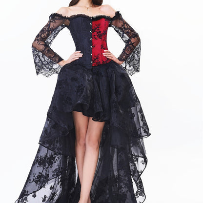 New two-piece suit skirt European and American chest support lace mid sleeve court corset