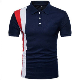 2025 foreign trade cross-border new arrival men's short-sleeved polo shirt striped stitching Fashion Casual button spot color matching design
