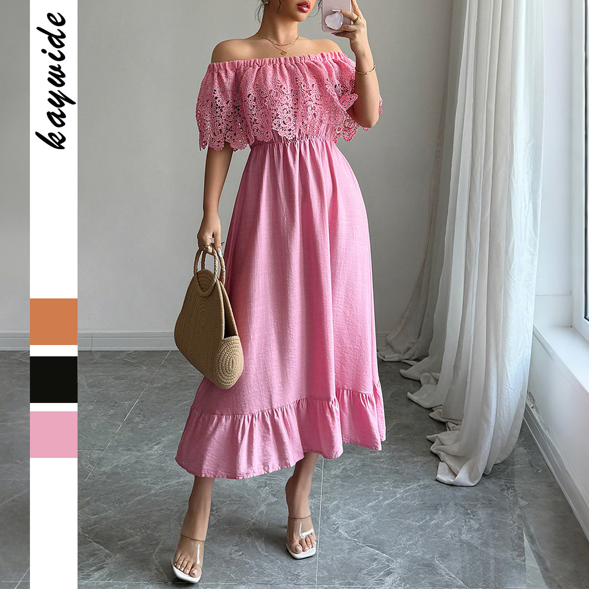 Diyun cross-border European and American elegant elegant A- line Waist Maxi dress women's clothing 2025 summer Amazon independent station