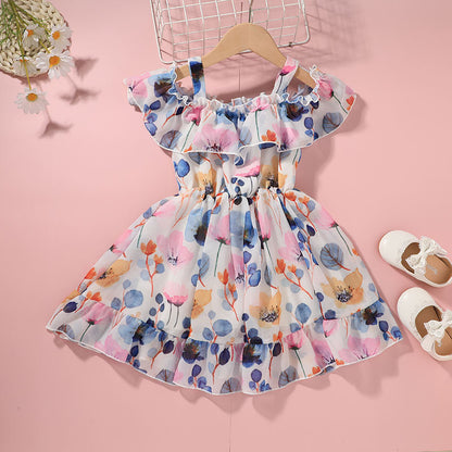 Summer New Foreign Trade Girls Foreign Style Sling Chiffon Skirt Princess Skirt Children's Korean Style Sling Dress