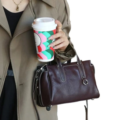 First layer cowhide women Bag Bag New retro Baidu High sense shoulder messenger bag female large capacity commuter hand-carrying bag